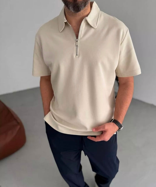 Cotton half zipper polo